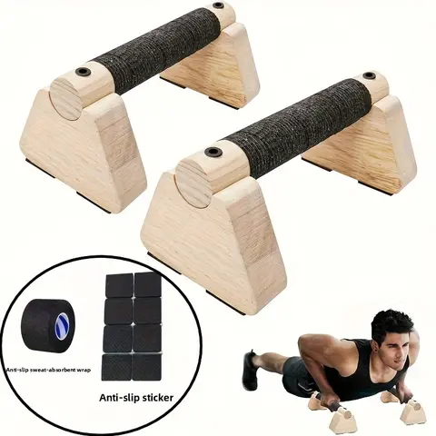 2 PCS Solid Wood Parallettes Push Up Board - Sturdy Ergonomic Pushup Support with Extra-Length Anti-Slip Pads, Rounded Grips, Portable Gym Equipment for Calisthenics, Home Fitness Exercise Equipment, Strength Training Gear