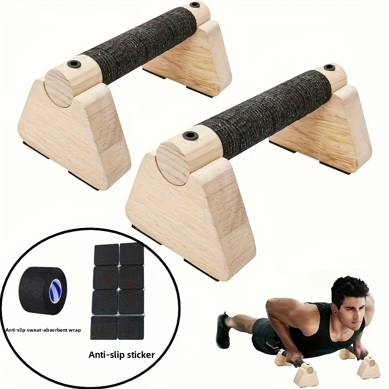 2-Pair Parallel Bars - Wooden Ergonomic Hand Stretcher with Push-Up Bars & Gym Handles, Durable Portable Home Fitness Equipment for Workout, Versatile Strength Training & Outdoors Use，  Strength Training Equipment