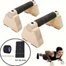 2 PCS Solid Wood Parallettes Push Up Board - Sturdy Ergonomic Pushup Support with Extra-Length Anti-Slip Pads, Rounded Grips, Portable Gym Equipment for Calisthenics, Home Fitness Exercise Equipment, Strength Training Gear