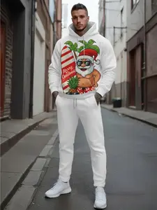 Men's 3D Printed Hoodie and Pants Set, Casual Sportswear for Spring & Fall, Regular Fit Long Sleeve, Christmas Essential