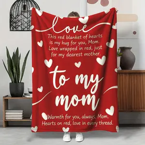 Super soft flannel throw blanket - red heart "To My Mom" hug quote, warm cozy for couch, bed & travel - perfect Mother's Day gift for mom, nana & family