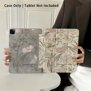 Dual-Sided "Pink Ink & Floral" Pattern Case — Featuring an Adjustable Stand, Pen Slot, and Foldable, Non-Slip TPU Protection. Compatible with Samsung, iPad mini, iPad Air, iPad Pro, iPad (10th & 11th Gen), and other iPad series.