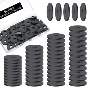 50 Packs Rubber Flat Washers Heavy Duty Abrasion Resistant 3/4" OD X 1/4" ID X 1/8 Inch Thickness Black Neoprene Industrial Rubber Spacer