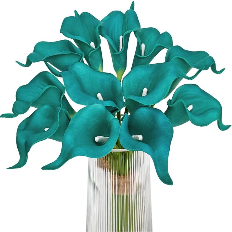 Artificial Calla Lily Teal Flowers for Wedding Bouquet Klein Blue Flower 12Pcs Home Decoration Faux Calla Lilies Flower, Teal Blue