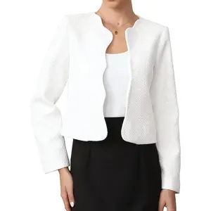 Tweed Jackets for Women Long Sleeve Collarless Open Front Cardigan Business Work Blazer Suit Jacket