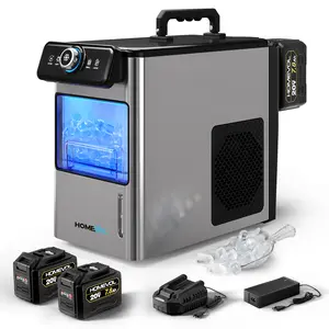 HOMEVOL Dual Power Portable Cordless Ice Maker with Rechargeable Lithium Battery & AC Plug-in 4.5 Hours Runtime 2 Extra Batteries Lightweight for Indoor & Outdoor Activities
