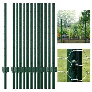 6/8/12PCS Garden Fence Post 3-7Ft Heavy Duty Metal Posts for Fencing, Durable Steel Fence Post Stakes for Farm and Wire Fencing
