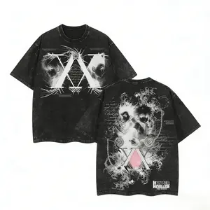 Men’s Retro Anime Manga T-Shirt, Double-Sided Y2K Gothic Harajuku Streetwear Tee, Cyberpunk Graphic Print, Washed Cotton Short Sleeve Round Neck Top, Casual Summer Outfit, Soft Comfortable Unisex Streetwear, Trendy Everyday Anime Fan Shirt