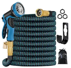 100FT Expandable Garden Hose with 10 Function Nozzle Sprayer, Lightweight & No-Kink Flexible Water Hose with Durable Latex Core & Solid Brass Fittings, 100ft Retractable Stretch Hose, Black & Green