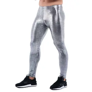 Kapow Meggings Jake the Snake Metallic Silver Snakeskin Print Men’s Leggings | Shiny Streetwear & Festival Fashion Gym Sports Tight Tight Fit Sporty