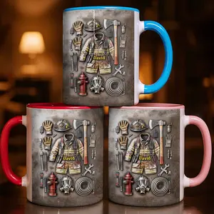 Personalized Firefighter Gear Layout Coffee Mug, Custom Name David Fire Rescue Gift, 3D Effect Miniature Fireman Tool Cup, Heroic Firefighter Academy Graduation Keepsake