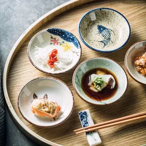 5pcs Ceramic Serving Set for Dipping Sauces, Spices, Soy Sauce & Butter, Microwave Safe, Japanese Sushi Dish Plates, Home Kitchen, Restaurant, Sushi Bar