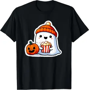100% Cotton Top Halloween Ghost Movie Popcorn Horror Costume Women T-Shirt