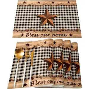 Farmhouse Star Placemats - 1/4/6pcs - Classic black and tan plaid design - Retro simplicity - Perfect for restaurant kitchen holiday parties and wedding decorations - Home decoration - Adding exquisite color to the dining room