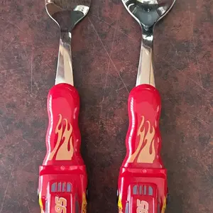 Disney Officially Licensed 3D Spoon & Fork Set, Spoons And Forks Set, Kids Cutlery with Lightning McQueen & Mickey Mouse Design, Food-Grade Material, Non-Slip Handles with Portable Case, for Outdoor Picnics, Birthday Parties