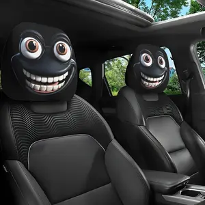 Cartoon Car Headrest Covers, Big-Eye Animal Print Design, Funny Auto Accessories, Perfect for Halloween & Christmas Gifts