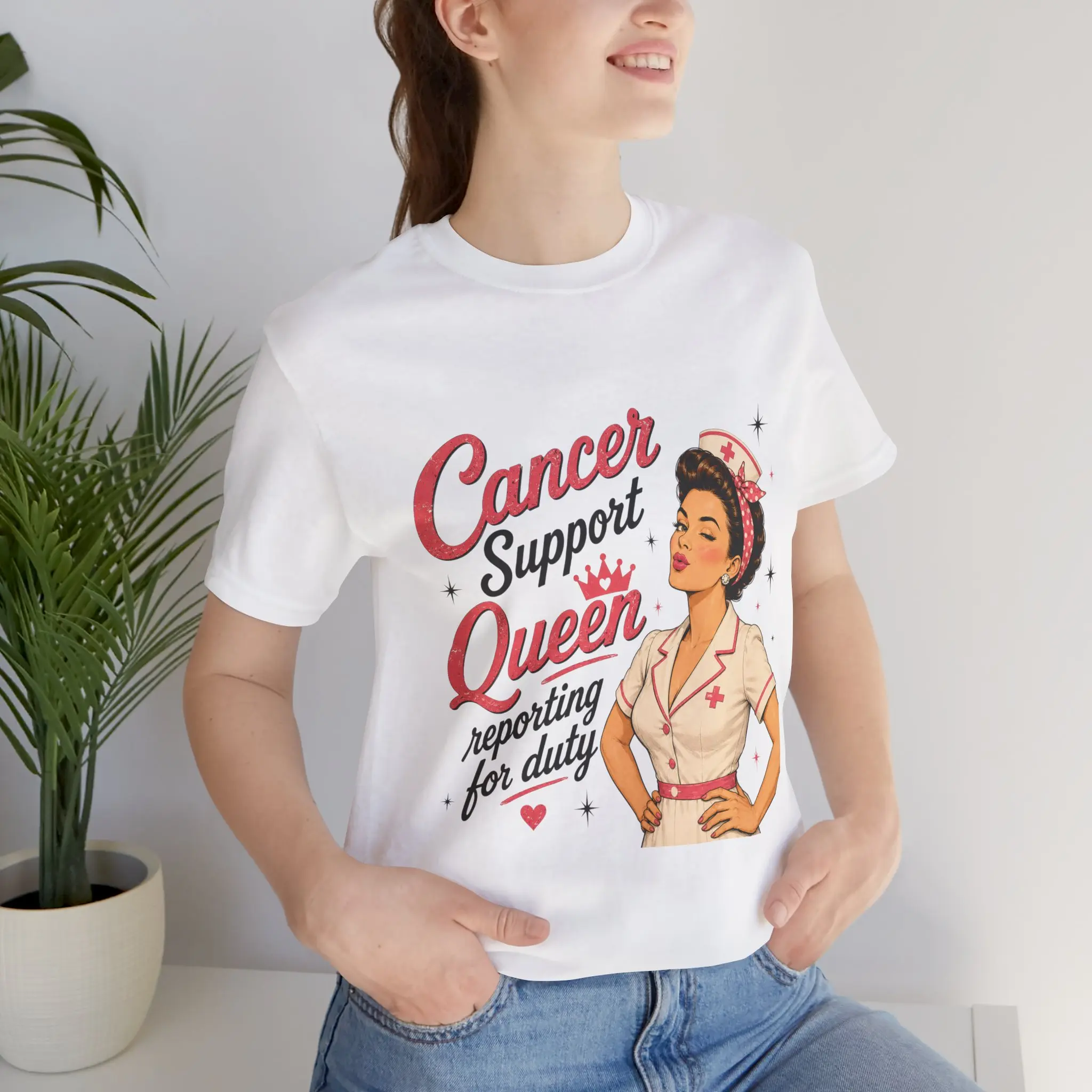 Cancer Support Queen T-Shirt | Retro Design - Caregiver