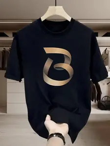 Unisex Letter Graphic Print Round Neck Tee, Regular Fit Casual Streetwear Short Sleeve Crew Neck T-Shirt for Summer, Fashion Men's Top for Daily Wear, Tropical, Casual Street Style