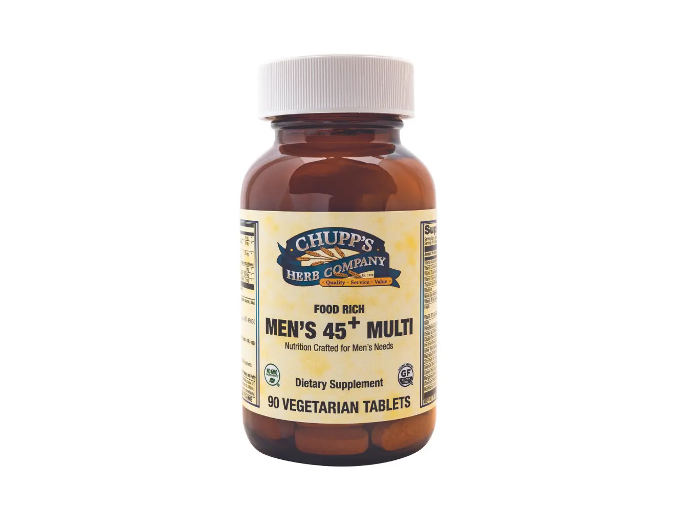 Chupp's Men's 45+ Multi Dietary Supplement - 90 Vegetarian Tablets for Optimum Health and Wellness Free From Allergens and Artificial Additives