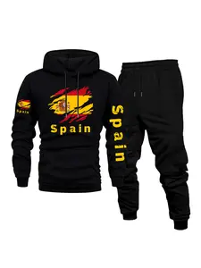 Men's Casual Hoodie & Pants Set, Spain Print - Comfortable, Versatile & Breathable for Daily Wear, Outdoor Activities, Front Kangaroo Pocket, Machine Washable, Fleece Lined 2-Piece Set for Fall & Winter, Perfect as a Surprise Gift