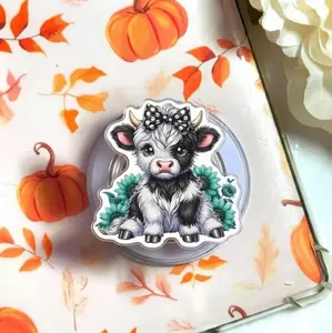 Coquette Ribbon Bow Highland Cow Phone Grip Magsafe, Highland Cow With Black Bow Kindle Grip, Cartoon Cow Grip Holder, Cartoon Phone Grip, Gift for Girls Boys
