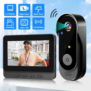 Wireless Video Doorbell 4.3-inch Color Screen, Night Vision & Waterproof Design, 2.4G Connectivity, Long Battery Life,Includes Chime & Accessories,for Valentine’s Day Gift