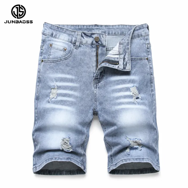 JUNBAOSS Men's Slim Fit Stretch Denim Shorts Ripped Skinny Jean Shorts for Men,Fashion Straight Comfort Flex Waist Short Jean