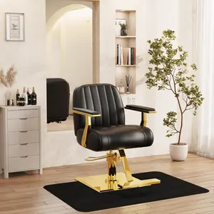 Baasha Luxury Black & Gold Salon Chair  Professional Stylist Chair with Memory Foam, 360° Swivel, Heavy Duty 330 lbs - Modern Hair Studio Must-Have!