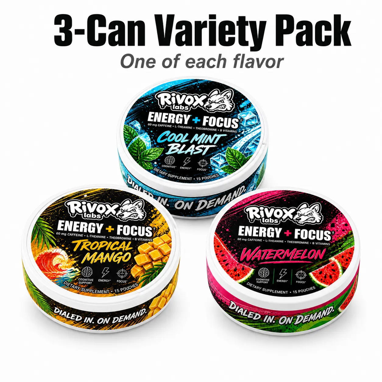 Rivox Energy Pouch Variety Pack | Caffeine + L-Theanine, Zero Nicotine, Sugar-Free, No Crash | 3 Flavors