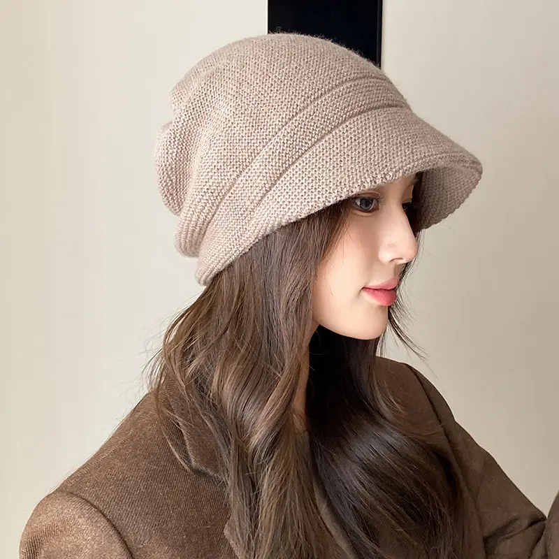 Women's Loose Elasticity Plain Wool Knit Earflap Beanie - Face-Slimming Oversized Slouchy Warm Cap for Daily Wear, Female Birthday Gift, Casual, Everyday, Simple, Soft