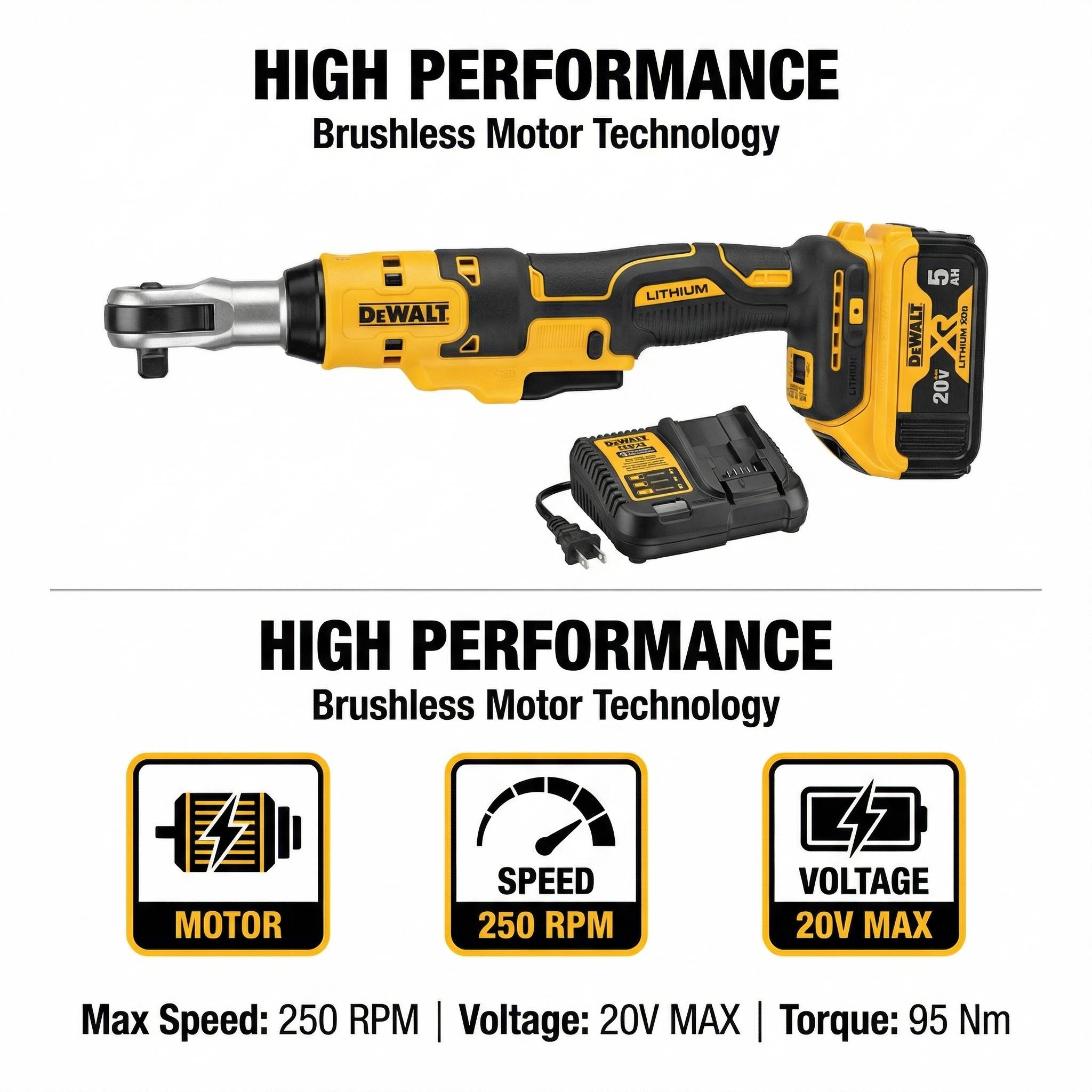 Dewalt DCF512 1/2 Drive Ratchet Wrench  One Battery Charger Tight Space Work Electric Wrench Cordless Lithium Nailer Kit