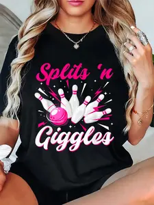 100% Cotton Funny Splits 'n Giggles Bowling Team Cute Bowler Women Girls T-Shirt