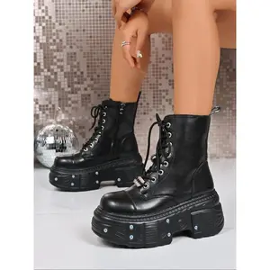 Women’s punk-style knight boots, dark gothic metal platform short boots, lightweight casual ankle boots for all seasons