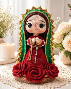 Handmade Virgen de Guadalupe Crochet Doll | Our Lady of Guadalupe Statue | Mexican Catholic Gift | First Communion Baptism Altar Decor