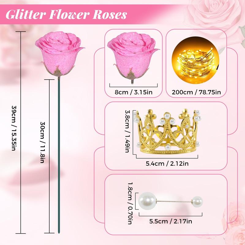 Glitter Roses Bouquet, 24 Pcs Shiny Glitter Flowers, Everlasting DIY Artificial Roses, Perfect for Christmas, Birthday, Anniversary, Wedding, Engagement