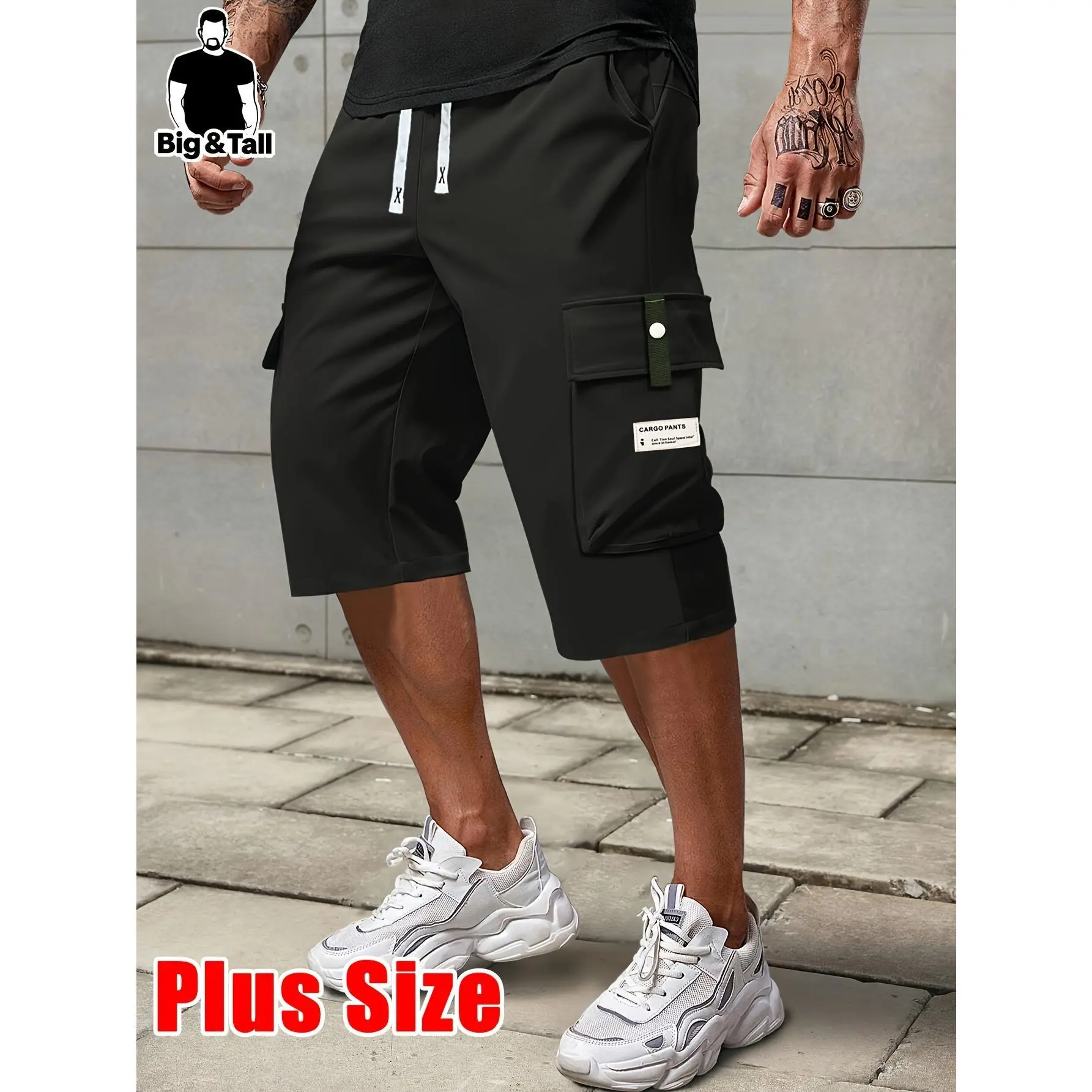Men’s Big & Tall Cargo Capri Shorts – Plus Size Knee Length Cargo Shorts with Multi Pockets for Summer, Casual Wear, Outdoor & Work