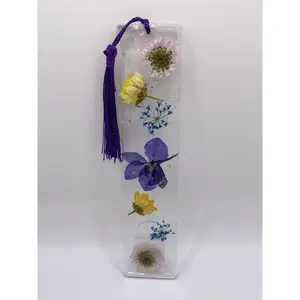 Purple/Yellow/Blue/Pink Flower Resin Bookmark with Glitter