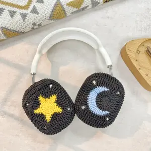Handmade Crochet Black moon and star Headphone Cover – Compatible with AirPods Max, Protective Case for Music Lovers