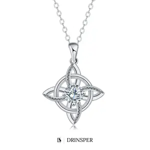 DRINSPER Hecate Witches Knot Witchy Style Pendant Necklace for Women Teens, Pagan Wiccan Gothic Daily Wear Celtic Knot Jewelry, Premium Cubic Zirconia Sparkle, Silver Plated Copper, Hypoallergenic Waterproof, 18+2 Inch Chain Gift Idea