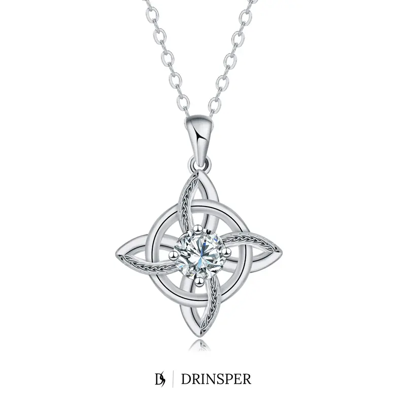 DRINSPER Hecate Witches Knot Witchy Fashion Necklace for Women, Pagan Wiccan Gothic Celtic Knot Jewelry, Premium Cubic Zirconia, Silver-Plated Copper, Hypoallergenic Waterproof, 18+2in Chain, Jewelry Gifts