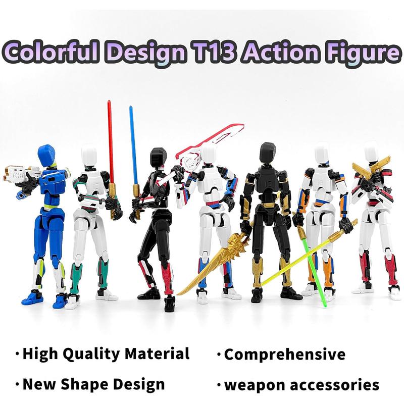 5-Pack T13 Action Figure Already Assembled Multi-Colored Titan 13 Set with Laser Saber 3D Printed T13 Robo Dummy Nova 13 Action Figures Figura de Accion t13 Hues Display
