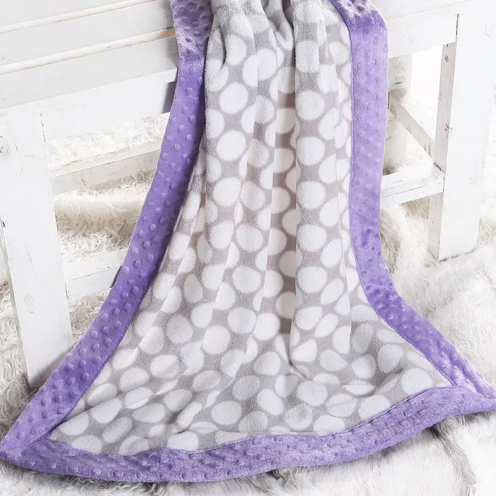 Bacati Grey Dots with Solid Lilac Border Plush Blanket