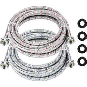 15FT LONG Washing Machine Hoses Straight Stainless Steel Burst Proof 2 Pack - Hot and Cold Water  Hoses with 3/4'' Standard NPT Connector Fit for  Washing Machine
