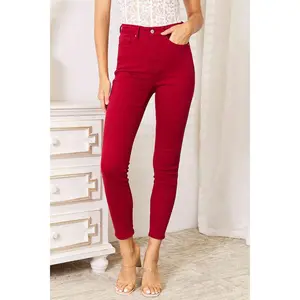 Judy Blue High Waist Tummy Control Skinny Jeans Deep Red 88760, Last Few sizes 20/22/24, Fashion Trendy Stretchy Spandex Womenswear Bottom