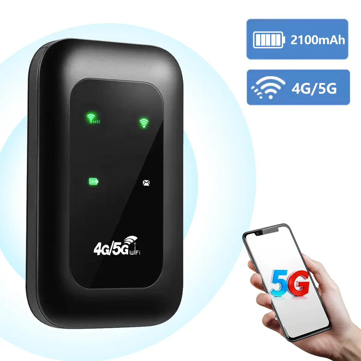 Portable 5g/4g WiFi Hotspot, 2100mah Battery, Wifi Battery Powered, High-Speed Mobile Hotspot, Supports 10+ Devices, Wpa3 Security, Car and Outdoor Use, Portable Internet Hotspot, Wifi Pocket, Portable WiFi Hotspot For Travel