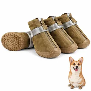 Waterproof Dog Boots with Zipper & Anti-Slip Sole 4pcs for Winter Play Against Cold Weather Ideal for Walks and Play Paws Outside