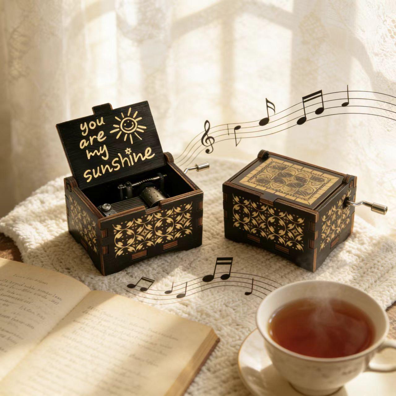 Hand-Crank Wooden Music Box: Plays “You Are My Sunshine” | Vintage Gift for Couples, Lovers, Kids, Grandchildren, Creates Family Bonding Moments