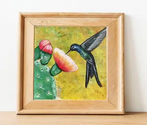 Nopalito y Colibri Art Poster Unframed , Nopal art, Mexican art, Mexican art decor, Latin art, mexican folk art, mexican wall art, hispanic art, cactus