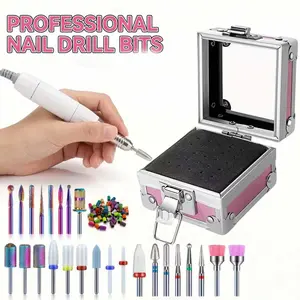 Nail drill head combo set: tungsten steel ceramic grinding heads, nail removal, engraving/polishing all-in-one professional tool with storage box