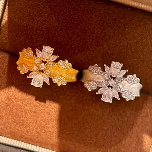 18k Flash Diamond Lace Wire-drawing Geometric Ring Women's Unique Niche Design Light Luxury High-end Open Finger Ring
